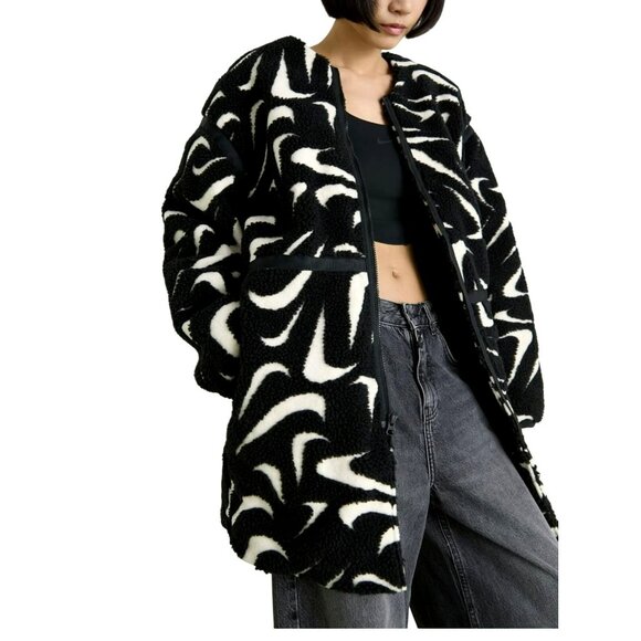 Nike Fleece High Pile Logo Long Coat Jacket Size Medium NWT - Picture 1 of 11